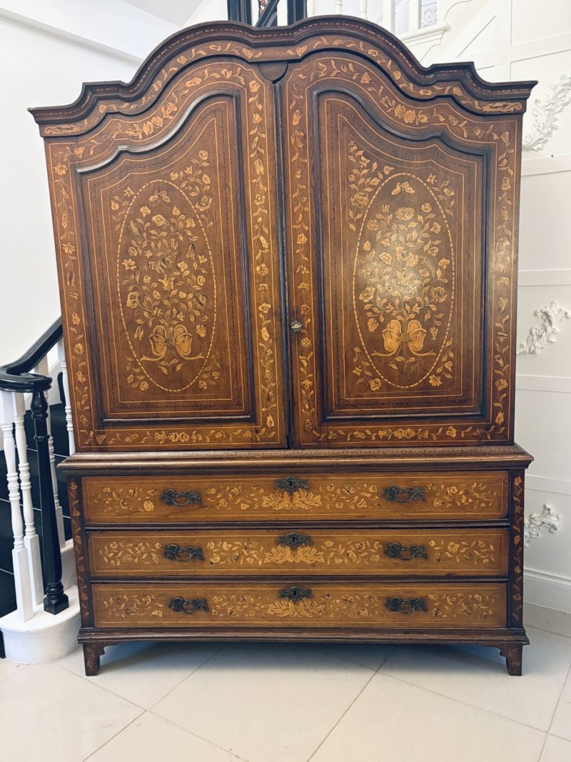 Antique Dutch Marquetry Walnut Linen Press/Cupboard